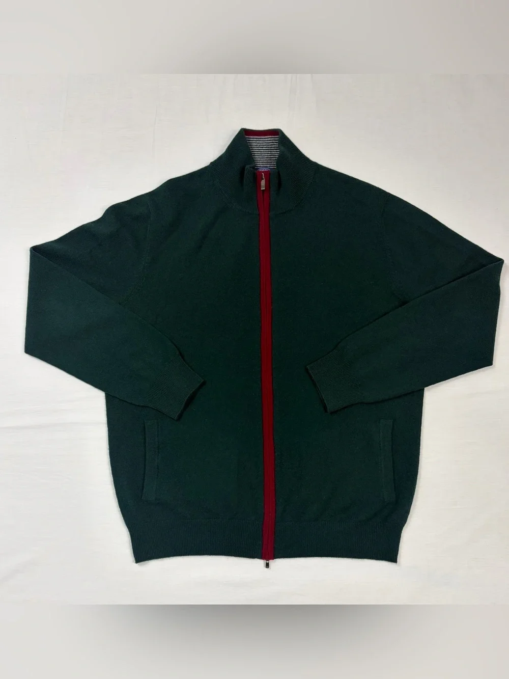 GOBI Mongolian Cashmere 2XL Forest Green Full Zip Mock Neck Sweater Cardigan